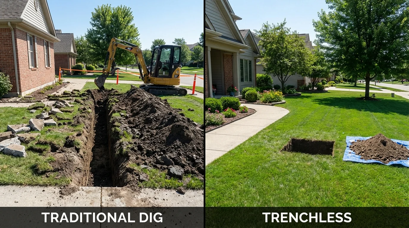 Trenchless sewer repair with minimal yard damage versus traditional excavation in Norwalk, OH